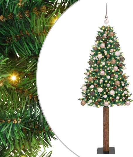 Slim juletre med 300 LED grønn 210 cm PVC og Massivt Furu tre