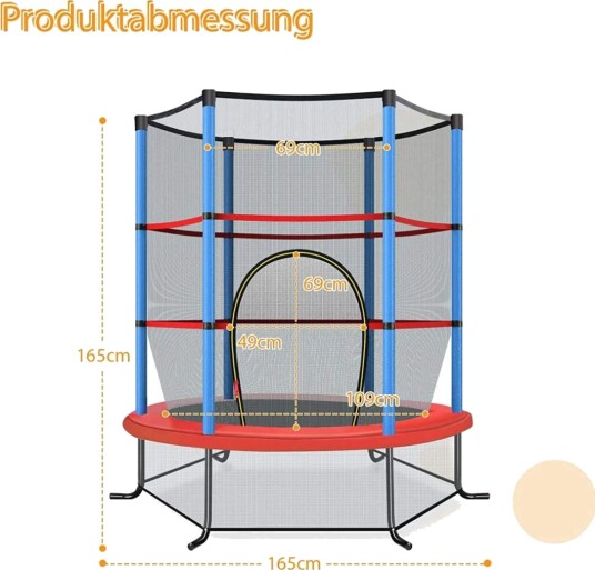 Ø140cm hagetrampolin med sikkerhetsnett trampoline kan holde opptil 135 kg for barn fra 3 år og over marineblå