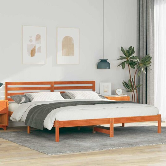  Sengestamme med hodegjerde Voksbrun 180 x 200 cm Heltre furu