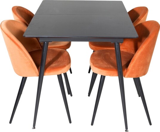 Silar Spisegruppe Forlengningsbar 120 cm Rektangulær med 4 Velvet Stoler - Sort