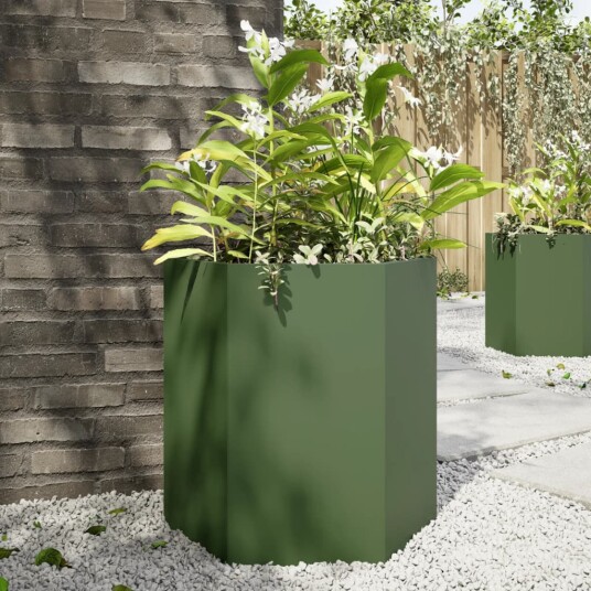 Plantekasse olivengrønn sekskantet 46x40x45 cm stål
