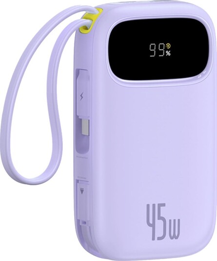 Baseus EnerFill FC31 Qpow3 Powerbank 20000mAh 45W Med Skjerm Usb C Og Lightning Kabler Lilla