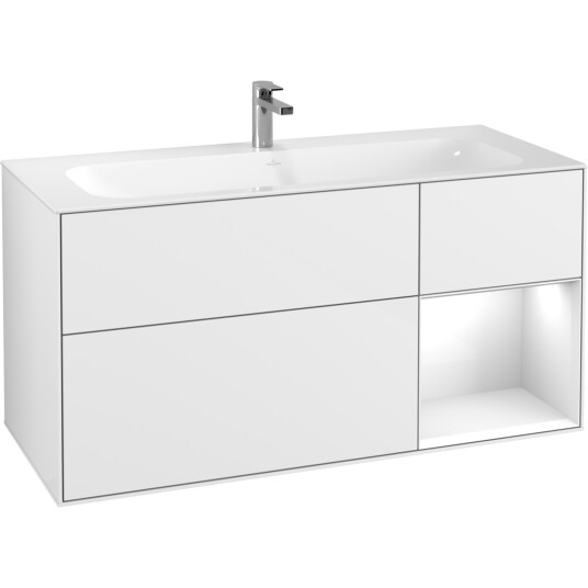 VILLEROY & BOCH FINION SERVANTSKAP 120 HVIT HØYGLANS LAKK M/LYS, HØYRESTILT HVIT HYLLE VILLEROY & BOCH FINION SERVANTSKAP 120 HVIT HØYGLANS LAKK M/LYS, HØYRESTILT HVIT HYLLE