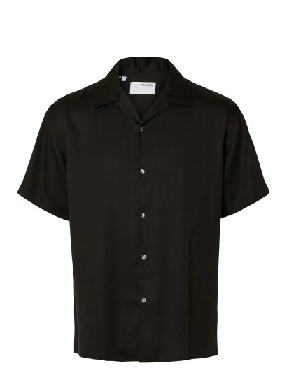 Selected Slhrlxcharlie Satin Ss Shirt Resort - Black - XL