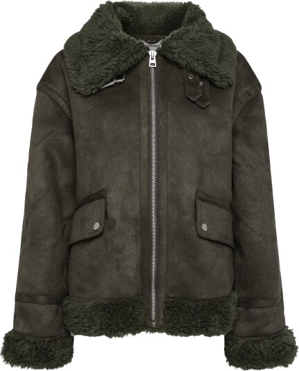 Topshop Tstilda Shearling Collar Jacket Otw KHAKI S