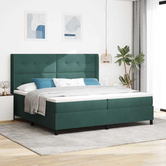Boksfjær Seng med madrass Mørkegrønn 200 x 200 cm Fløyel