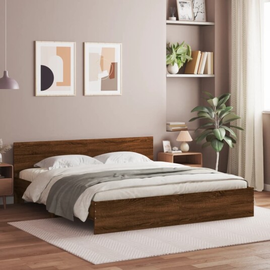 vidaXL Sengeramme med hodegavl brun eik 200x200 cm 8721012246782
