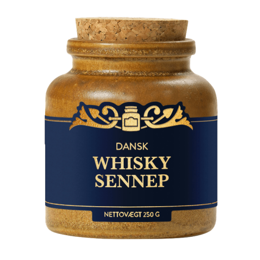 Dansk Mjød Whiskysennep i keramikkrus 250 gram Dansk Mjød Whiskysennep i keramikkrus 250 gram