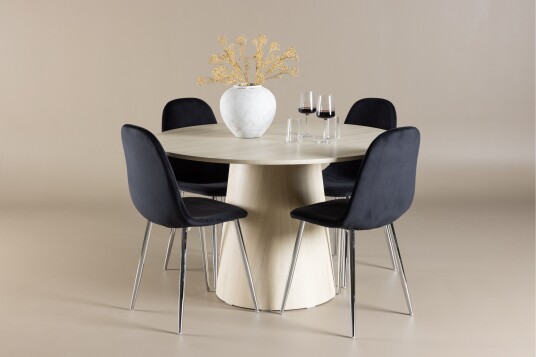 Venture Home Lanzo Spisegruppe 120 cm Rund med 4 Polar stoler Whitewash/Sort