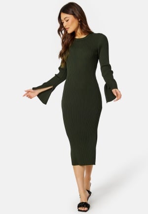 BUBBLEROOM Stella Knitted Viscose Dress Dark green L
