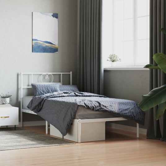  Sengeramme i metall med hodegavl hvit 90x200 cm
