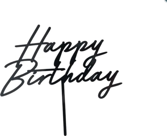 Kaketopp i Akryl "Happy Birthday"  Svart | Slikkepott.No