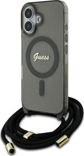 Guess Crossbody Cord Script MagSafe Etui for iPhone 16 - Svart