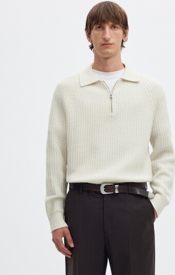Selected Homme Ben Long Sleeve Knit Half Zip Polo Hvit S
