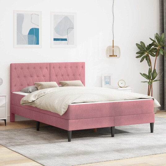 vidaXL Sengeramme med madrass med hodegjerde Rosa 140 x 190 cm Fløyel vidaXL Sengeramme med madrass med hodegjerde Rosa 140 x 190 cm Fløyel