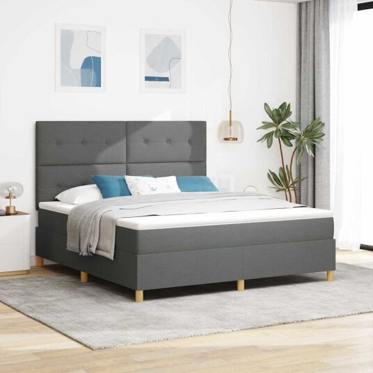 Box Spring seng med madrass Mørkegrå Super King Stoff