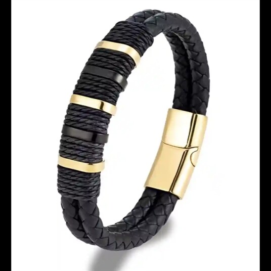 Royal Bolo Duo Herrearmbånd i Svart Lær & Forgylt Stål Royal Bolo Duo Herrearmbånd i Svart Lær & Forgylt Stål