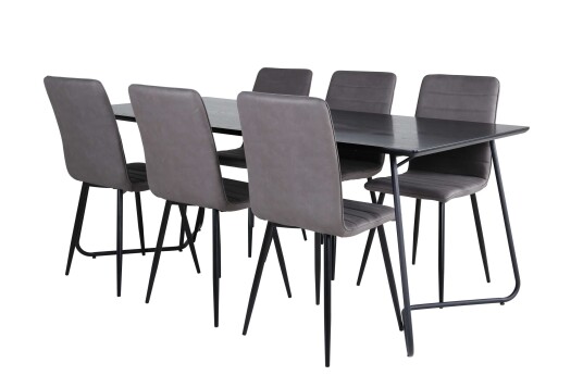 Venture Design Petra & Windu spisegruppe Grå/svart 6 stoler & bord 190 x 90 cm