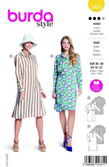 Burda 5826 - Kjole EUR: 36-48, US: 10-22
