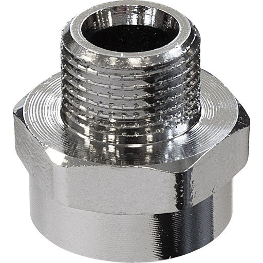 Messing spissmuffe med pakning krom 1/2" x 3/8"