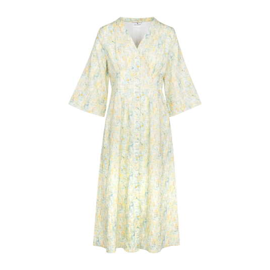Zoe Dress Yellow AOP S Midi dress with pearl buttons