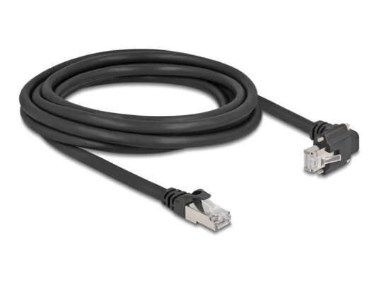 Delock Nettverkskabel Rj-45 Hann Rett Til Rj-45 Hann Down-Angled 3 M 7 Mm S/Ftp Cat 6 Uten Hindringer Støtte For Gigabit Ethernet Svart