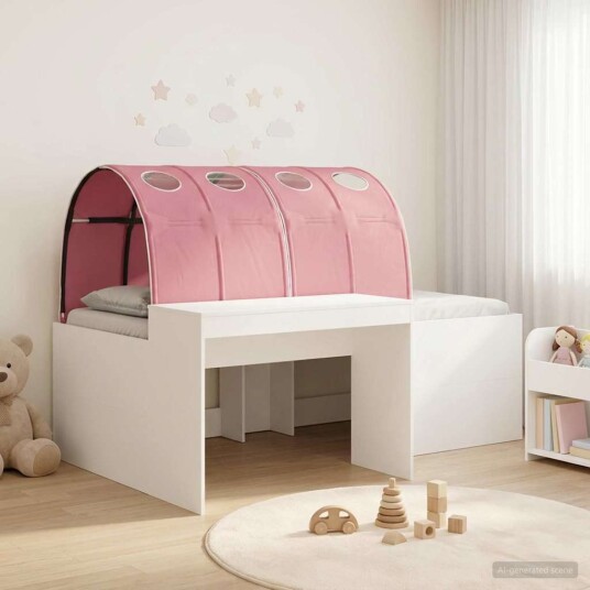 Senge ramme med tunnel 3 pcs Hvit og rosa Konstruert tre Senge ramme med tunnel 3 pcs Hvit og rosa Konstruert tre