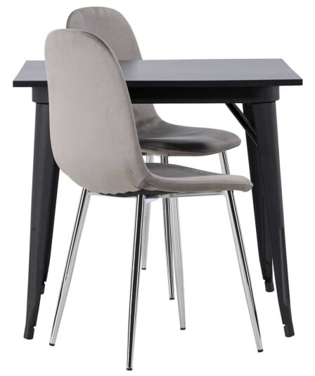 Venture Design Tempe & Eva spisegruppe Lysegrå/svart 2 stoler & bord 80 x 80 cm
