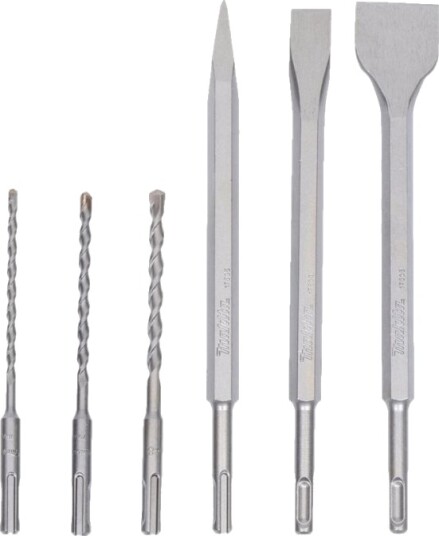 Makita - Drillbit- Og Meiselsett - For Betong - Flat, Spiss, Spade - 6 Deler - 5 Mm, 6 Mm, 8 Mm, 20 Mm, 40 Mm - Sds-Plus - Lengde: 160 Mm, 250 Mm
