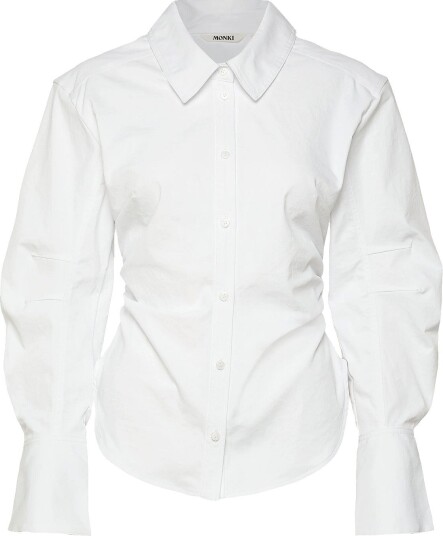 Monki Fitted Ruched Waist Shirt - WHITE LIGHT - 44