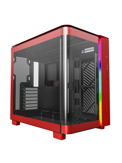 Montech King 95 Midi-Tower Kabinett med Tempered Glass og ARGB Rød Montech King 95 Midi-Tower Kabinett med Tempered Glass og ARGB Rød