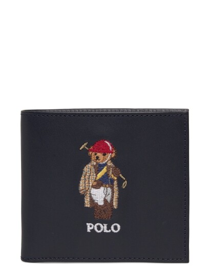 Polo Ralph Lauren Polo Bear Leather Billfold Wallet Navy ONE SIZE