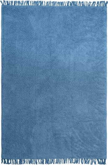 Ryetepper Alba Natural Cotton Shaggy blå Størrelse: 80 x 250 cm