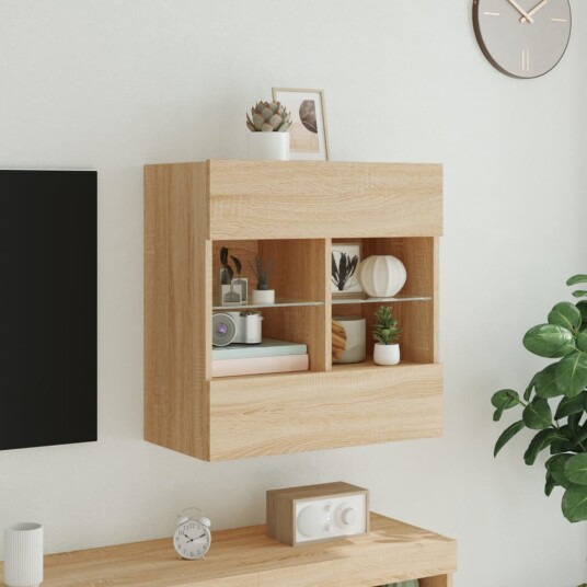 vidaXL Vegghengt TV-benk med LED sonoma eik 58,5x30x60,5 cm 8721012256781