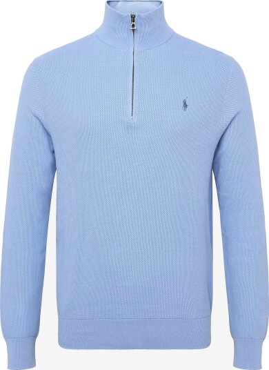 Polo Ralph Lauren Mesh Knit Cotton Quarter Zip Sweater   DRESS SHIRT BLUE   L