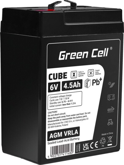 Green Cell CUBE AGM IP54 6V 4Ah Gelbatteri til scootere og båte Green Cell CUBE AGM IP54 6V 4Ah Gelbatteri til scootere og båte