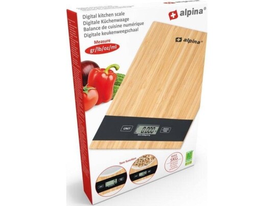 Alpina - Digital Bambus Kjøkkenvekt 5Kg