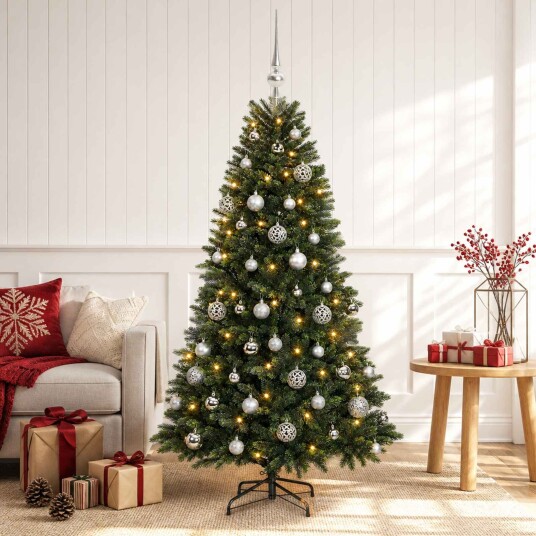 vidaXL Kunstig juletre med kuler 150 cm 150 LED-lys Varmhvit