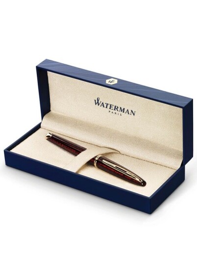 Waterman Carène Marine Amber Fountain Pen  Gloss Brun & Svart with 23k Gull Clip  Fine Nib with Blå Ink Cartridge  Gift Box
