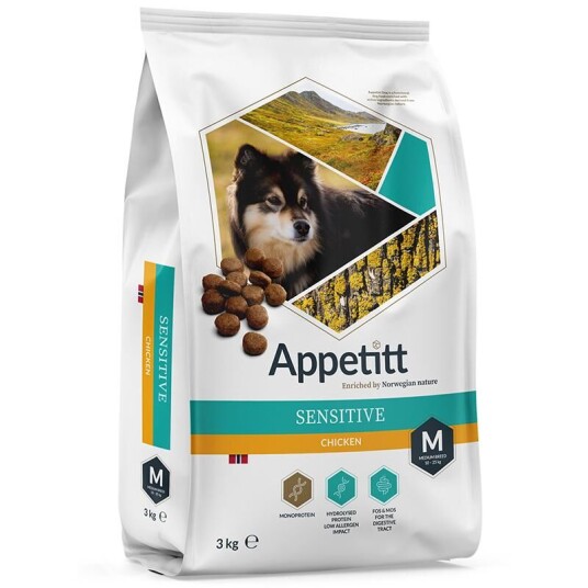 Appetitt Hundefôr Sensitive Kylling Medium 3 kg