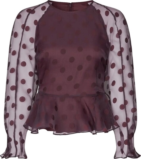 STINE GOYA 2069 Organza Sheer Peplum Top Burgundy XS