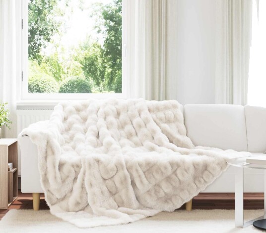 vidaXL Skliikkerteppe / pledd i kunstig kaninpels Olite Hvit Polyester