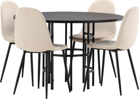 Kavenhamn Spisegruppe 115 cm Rund med 4 Bennie Stoler Beige