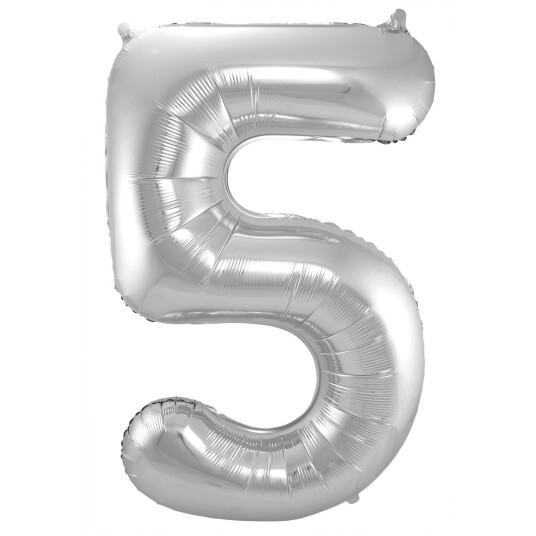 5-formet tall folieballong (sølv, 86 cm) 5-formet tall folieballong (sølv, 86 cm)