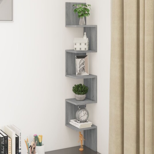 vidaXL Veggmontert hj?rnehylle gr? sonoma 20x20x127,5cm konstruert tre vidaXL Veggmontert hj?rnehylle gr? sonoma 20x20x127,5cm konstruert tre