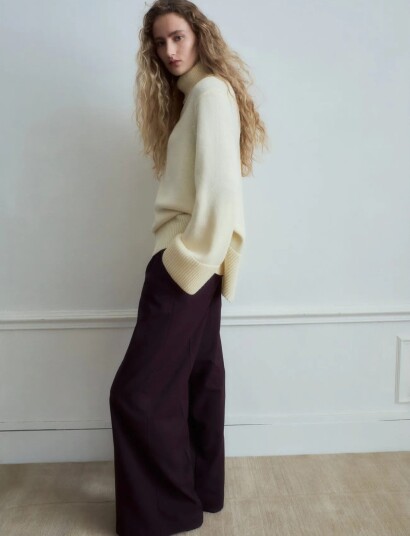 Mango Wide Leg Mid Rise Pleated Trousers Purple 34 Mango Wide Leg Mid Rise Pleated Trousers Purple 34