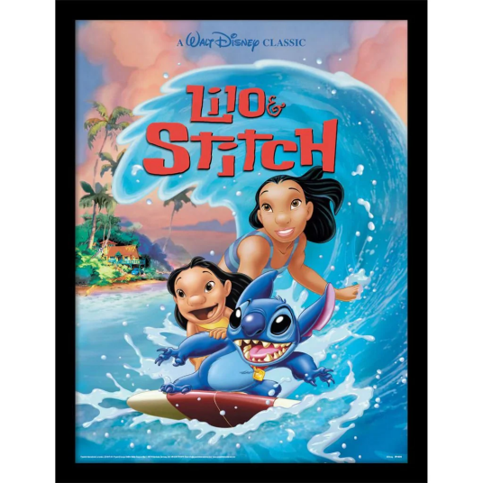 Lilo & Stitch Disney's and Innrammet Bilde 30 x 40 cm Surfer