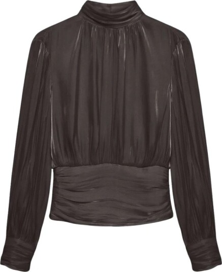 Vero Moda Polly Høy Hals Bluse Brun XL med Knappede Mansjetter