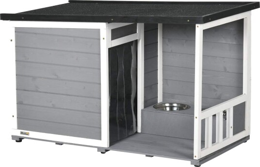 Værbestandig hundehus med terrasse og skåler