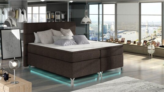 Boxspring Eltap Amadeo med LED Sawana 26 Brun 140x200 cm